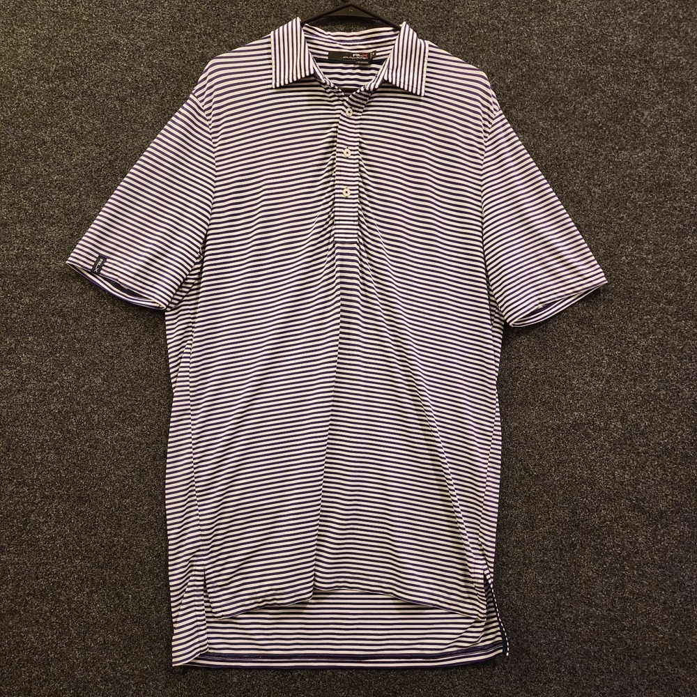 ⛳ RLX Ralph Lauren Men's Golf Polo Sz M White Purple Striped Stretch Performance
